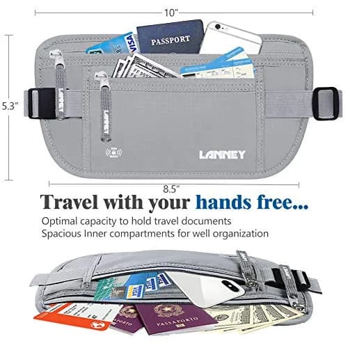 LANNEY RFID Blocking Money Belt with 10 Bonus Card Sleeves | 10.2 inch (25.9 cm) Length, Silver Gray thumbnail 4