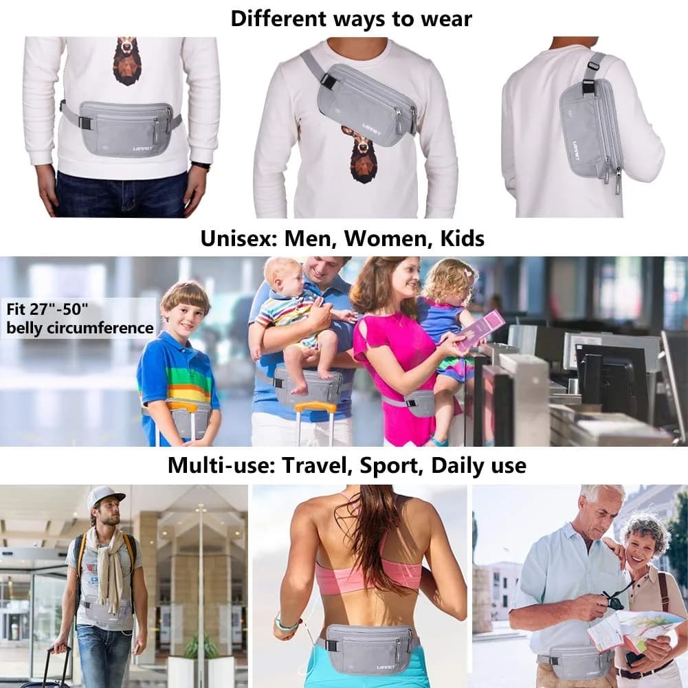 LANNEY RFID Blocking Money Belt with 10 Bonus Card Sleeves | 10.2 inch (25.9 cm) Length, Silver Gray - view 6