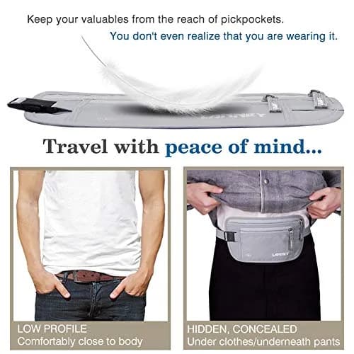 LANNEY RFID Blocking Money Belt with 10 Bonus Card Sleeves | 10.2 inch (25.9 cm) Length, Silver Gray thumbnail 3
