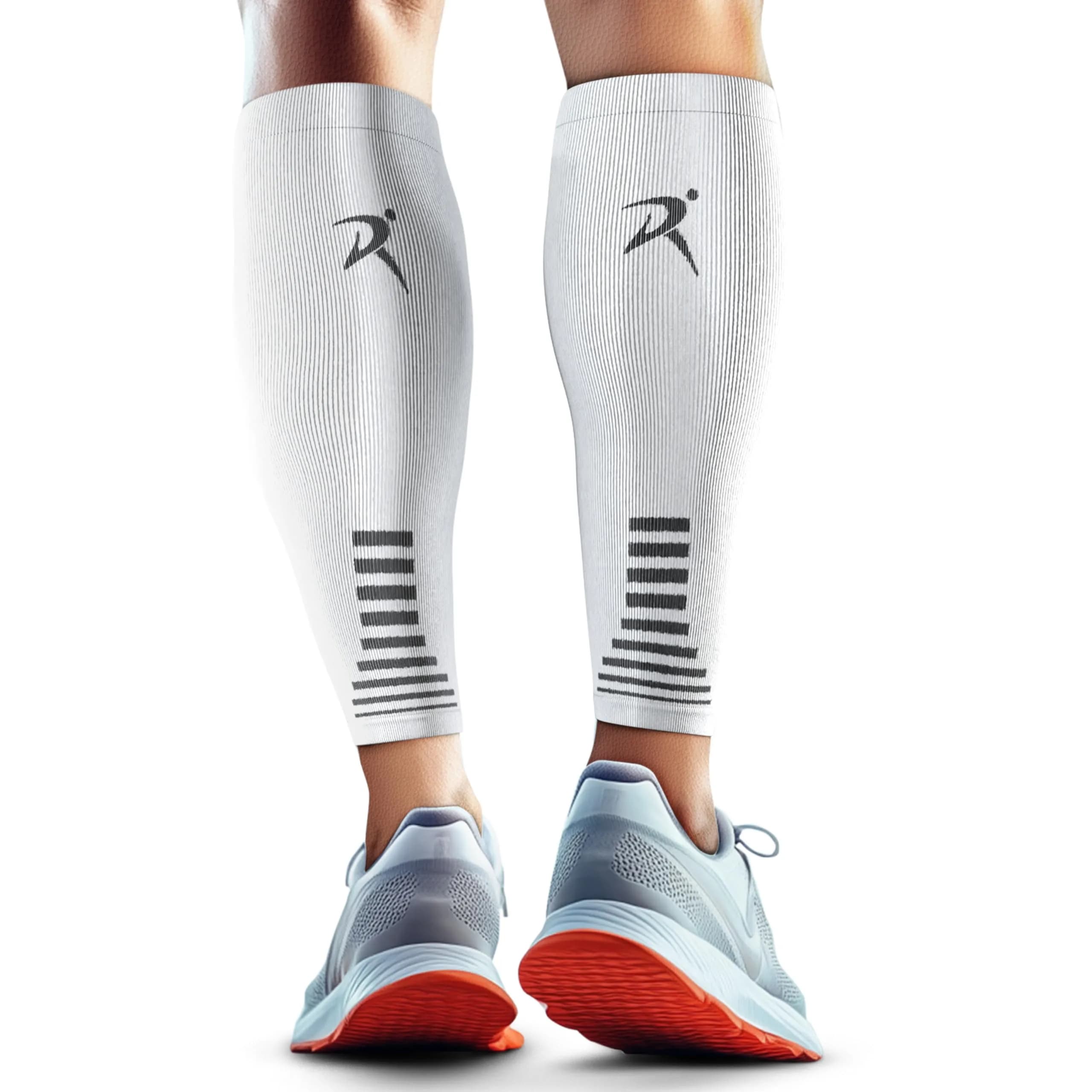 Rymora Calf Compression Sleeves for Men & Women (Pair) White Small | Graduated Support for Shin Splints & Recovery — White / X-Large
