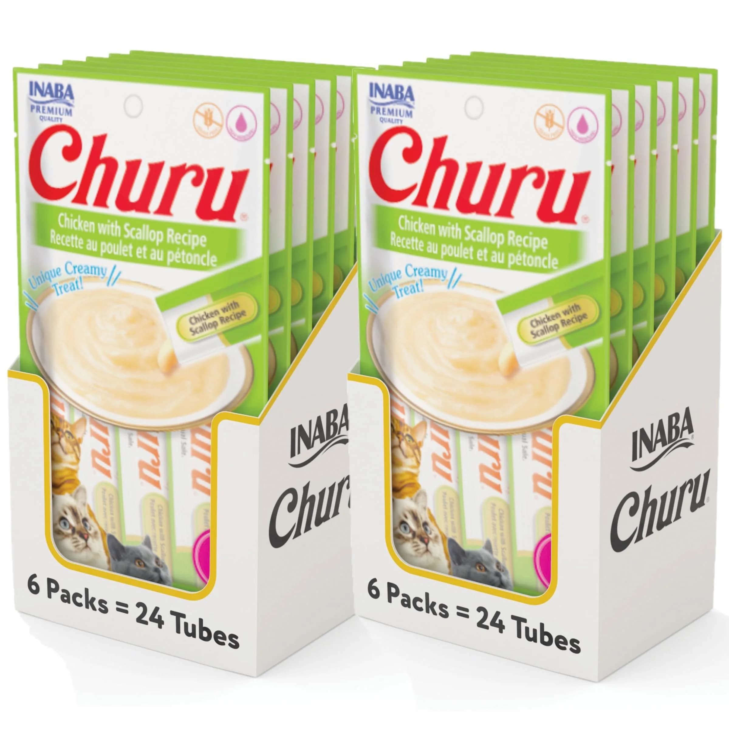 INABA Churu Cat Treats Chicken with Scallop Recipe | Grain-Free Lickable Purée | 0.5 oz Tubes (Pack of 48) - main product image