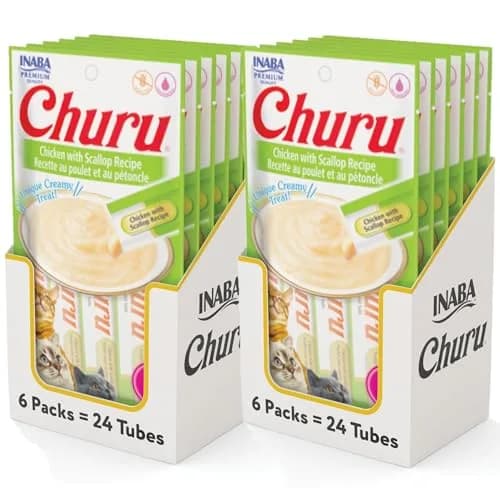 INABA Churu Cat Treats Chicken with Scallop Recipe | Grain-Free Lickable Purée | 0.5 oz Tubes (Pack of 48) thumbnail 1
