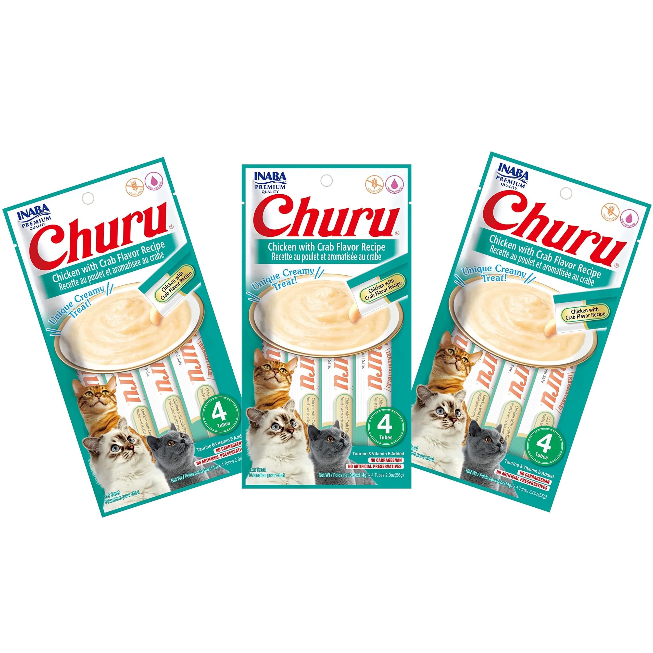 INABA Churu Cat Treats Chicken with Crab Recipe, 0.5 oz Tubes (12 Pack) | Grain-Free Lickable Purée - main product image