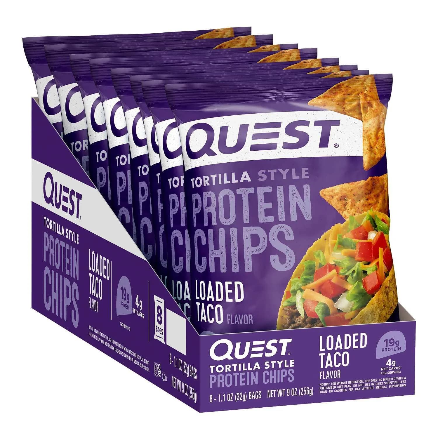 Quest Loaded Taco Tortilla Style Protein Chips, 1.1 oz (31g) | Certified Gluten-Free Snack — Loaded Taco