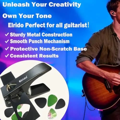 Elrido Guitar Pick Punch DIY Guitar Picks Maker with 2 Pick Sheets & Holder | Custom Plastic Picks thumbnail 2
