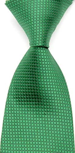 Geotae Zerun Classic Solid Checks Paisley Jacquard Woven Silk Men's Tie (Check Green) | Durable 100% Silk Necktie for Formal Wear thumbnail 2