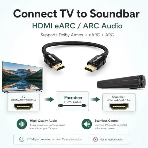 Pacroban 8K Certified HDMI 2.1 Braided Cable 3ft Supports 48Gbps 8K 5K 4K 120Hz HDR Dolby Atmos eARC thumbnail 2