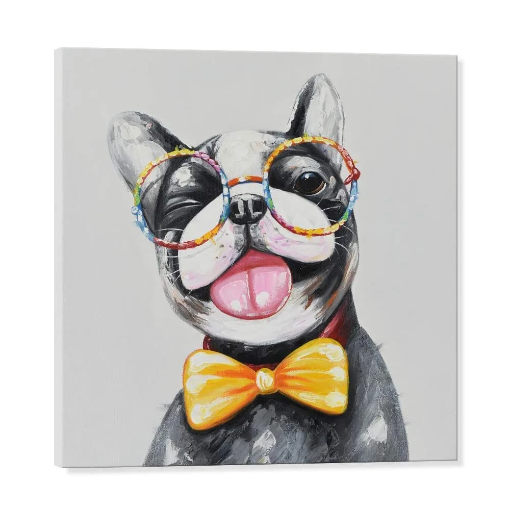 SEVEN WALL ARTS Cute Dog Canvas Wall Art 24" x 24" | Colorful Animal Dog with Glasses