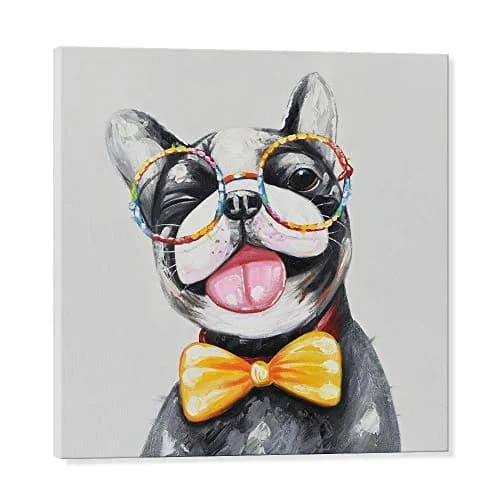 SEVEN WALL ARTS Cute Dog Canvas Wall Art 24" x 24" | Colorful Animal Dog with Glasses thumbnail 1