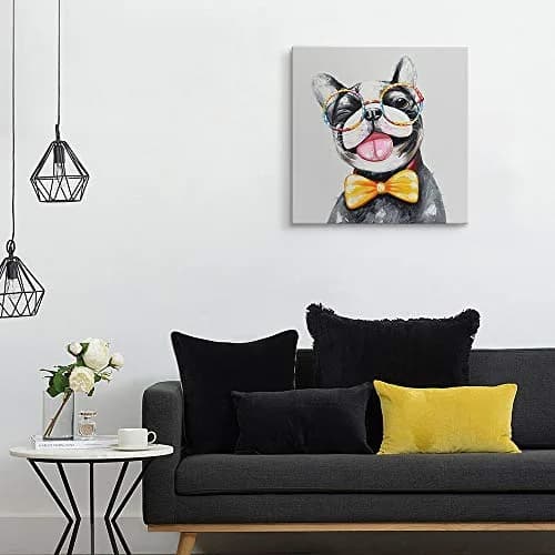 SEVEN WALL ARTS Cute Dog Canvas Wall Art 24" x 24" | Colorful Animal Dog with Glasses thumbnail 5