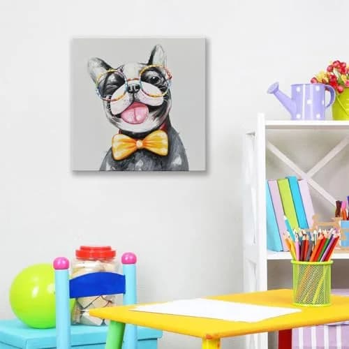 SEVEN WALL ARTS Cute Dog Canvas Wall Art 24" x 24" | Colorful Animal Dog with Glasses thumbnail 6