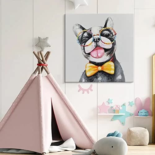 SEVEN WALL ARTS Cute Dog Canvas Wall Art 24" x 24" | Colorful Animal Dog with Glasses thumbnail 7