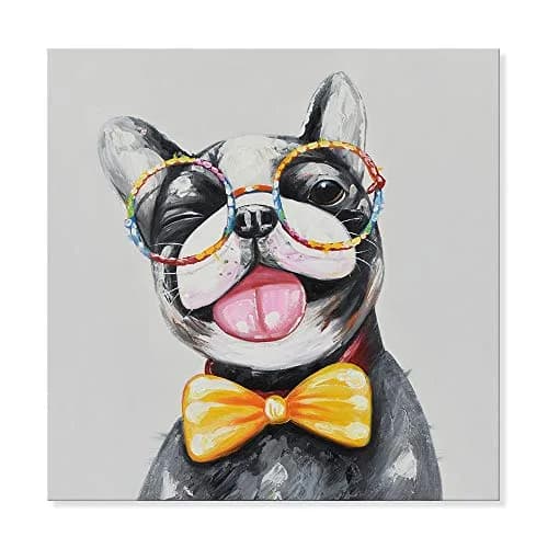 SEVEN WALL ARTS Cute Dog Canvas Wall Art 24" x 24" | Colorful Animal Dog with Glasses thumbnail 2
