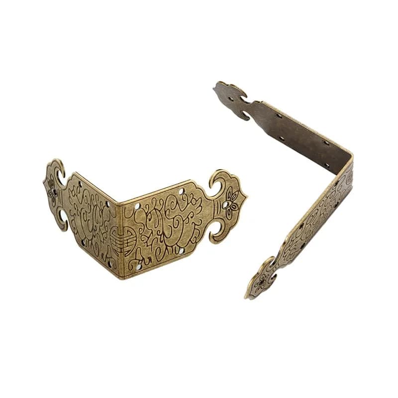 Tiazza Vintage Style Antique Brass Embossing Decorative Corner Protectors 2"x2"x1" (50x50x25mm) | Reinforce & Decorate Furniture thumbnail 2