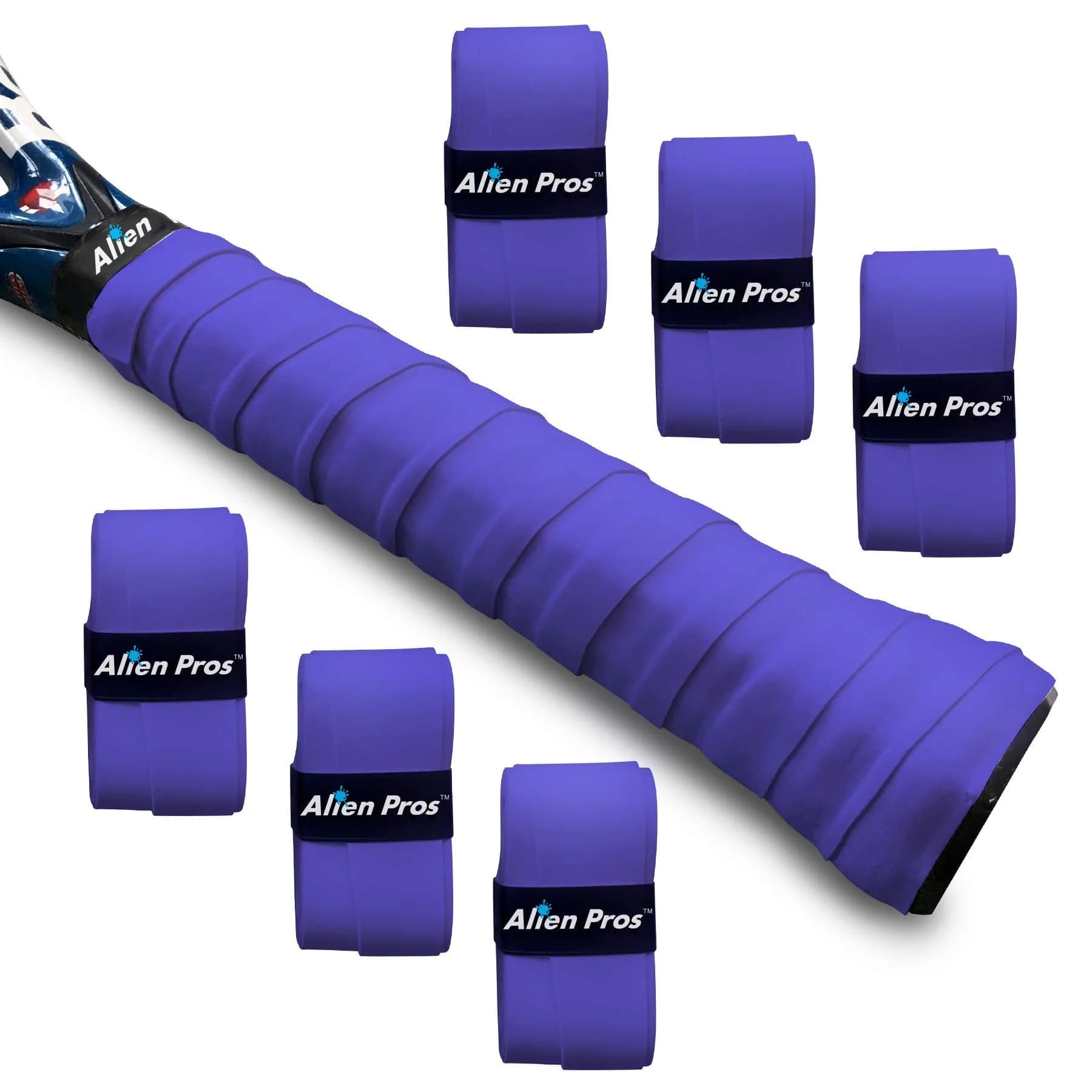 ALIEN PROS Tennis Racket Grip Tape (6 Grips) - Precut and Dry Feel Tennis Grip - Wrap Your Racquet for High Performance (6 Grips, Purple) | Dry Feel, Absorbs Sweat — Purple