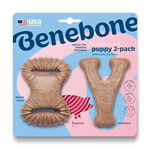 Benebone Puppy 2-Pack Dental Chew/Wishbone Dog Chew Toys, Real Bacon | Durable Nylon Chew for Puppies thumbnail 1