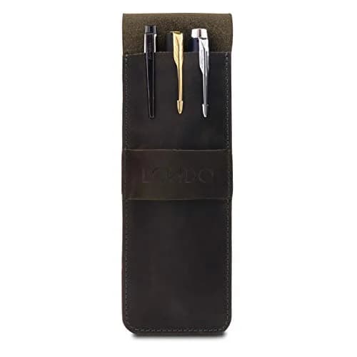 Londo Genuine Leather Pen and Pencil Case with Tuck in Flap | Classic Desk Organizer in 6 Colors thumbnail 2