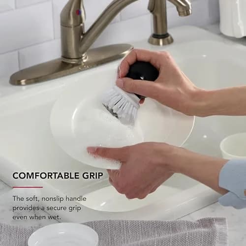 KitchenAid Palm Brush with Dish Tray | Durable Nylon Bristles for Tough Cleaning, Dishwasher Safe, 2 Piece, Black thumbnail 5