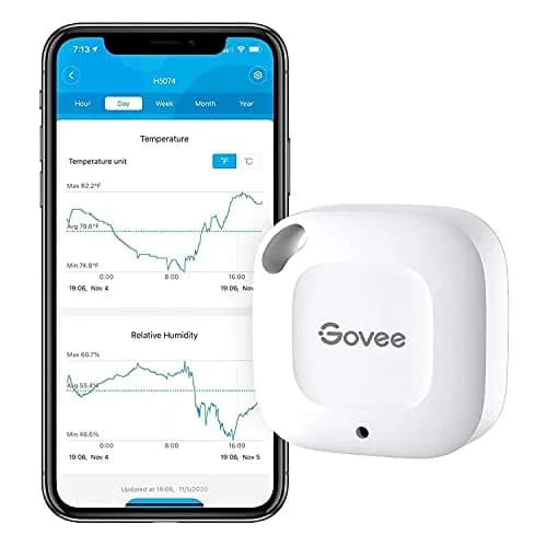 Govee Smart Bluetooth Thermometer Hygrometer H5074, Mini Humidity Sensor 1.56in x 1.56in x 0.67in (4cm x 4cm x 1.7cm) thumbnail 1