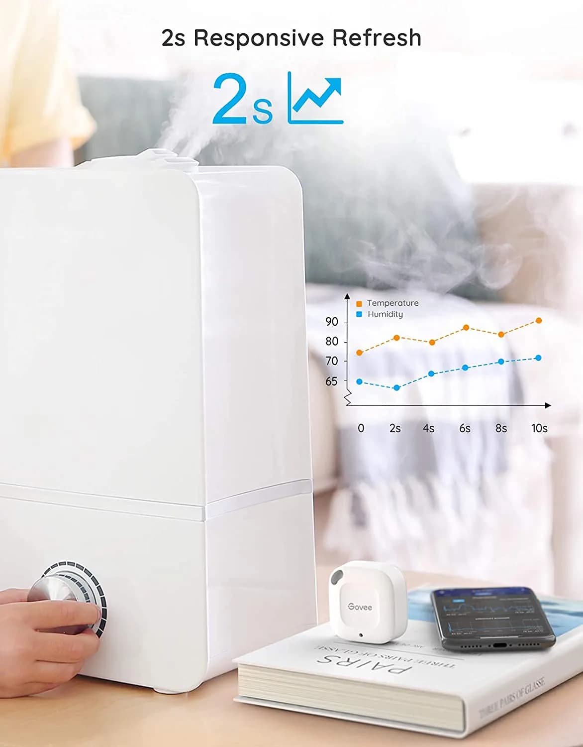 Govee Smart Bluetooth Thermometer Hygrometer H5074, Mini Humidity Sensor 1.56in x 1.56in x 0.67in (4cm x 4cm x 1.7cm) - view 7
