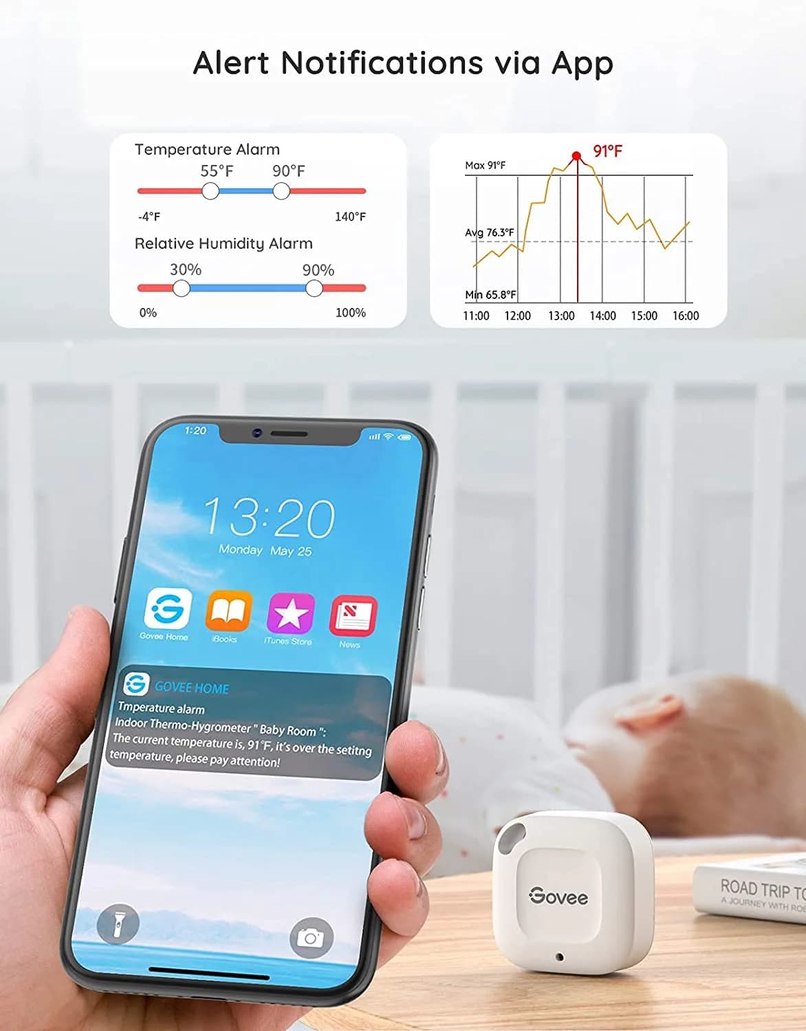 Govee Smart Bluetooth Thermometer Hygrometer H5074, Mini Humidity Sensor 1.56in x 1.56in x 0.67in (4cm x 4cm x 1.7cm) - view 2
