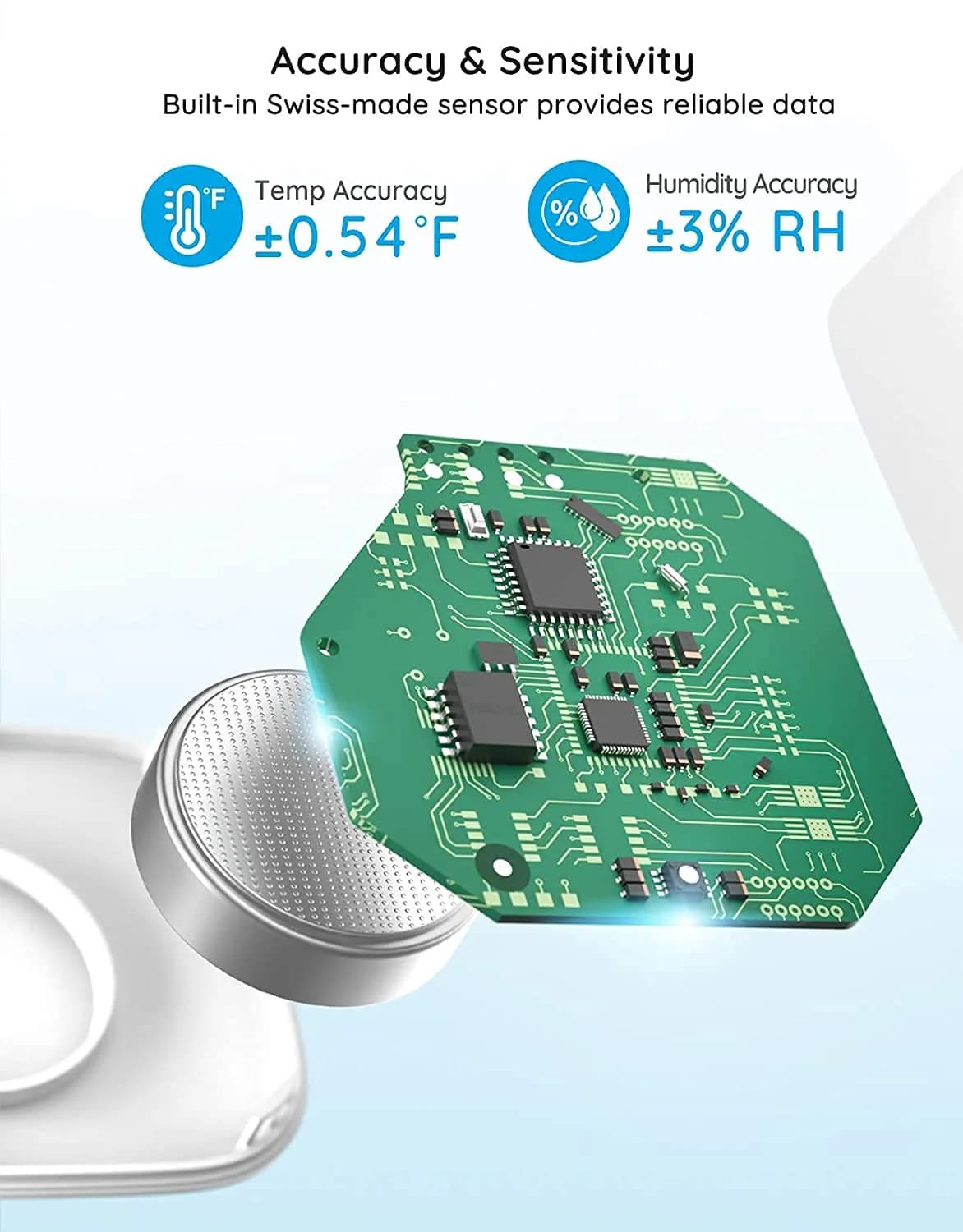 Govee Smart Bluetooth Thermometer Hygrometer H5074, Mini Humidity Sensor 1.56in x 1.56in x 0.67in (4cm x 4cm x 1.7cm) - view 3