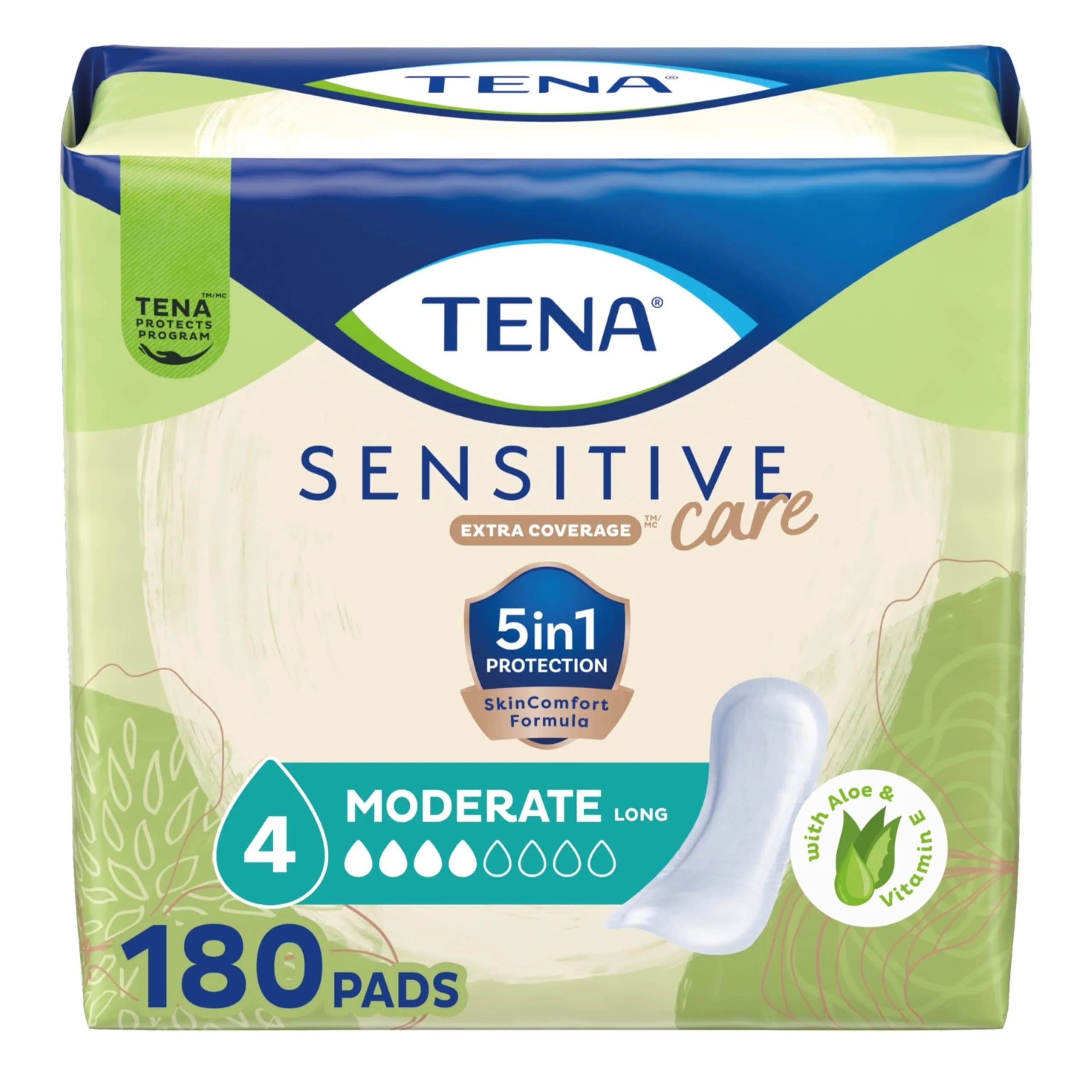 TENA Sensitive Skin Bladder Control Pads, Moderate Long 180 ct | Dermatologist Approved for Sensitive Skin - main product image
