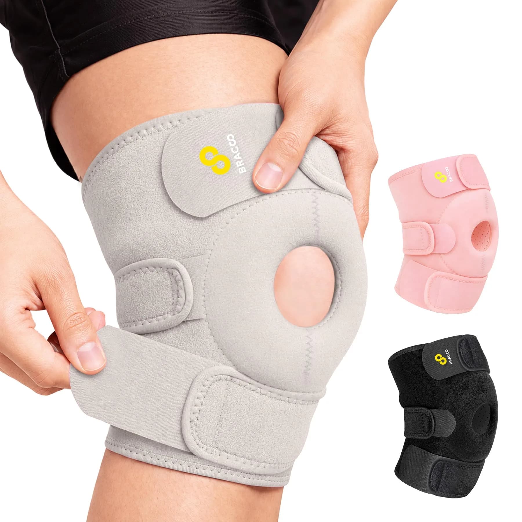 Bracoo Adjustable Knee Brace Sleeve KS10 Black | FDA Approved Medical Grade Support for Arthritis Pain & Injury Recovery — Gray