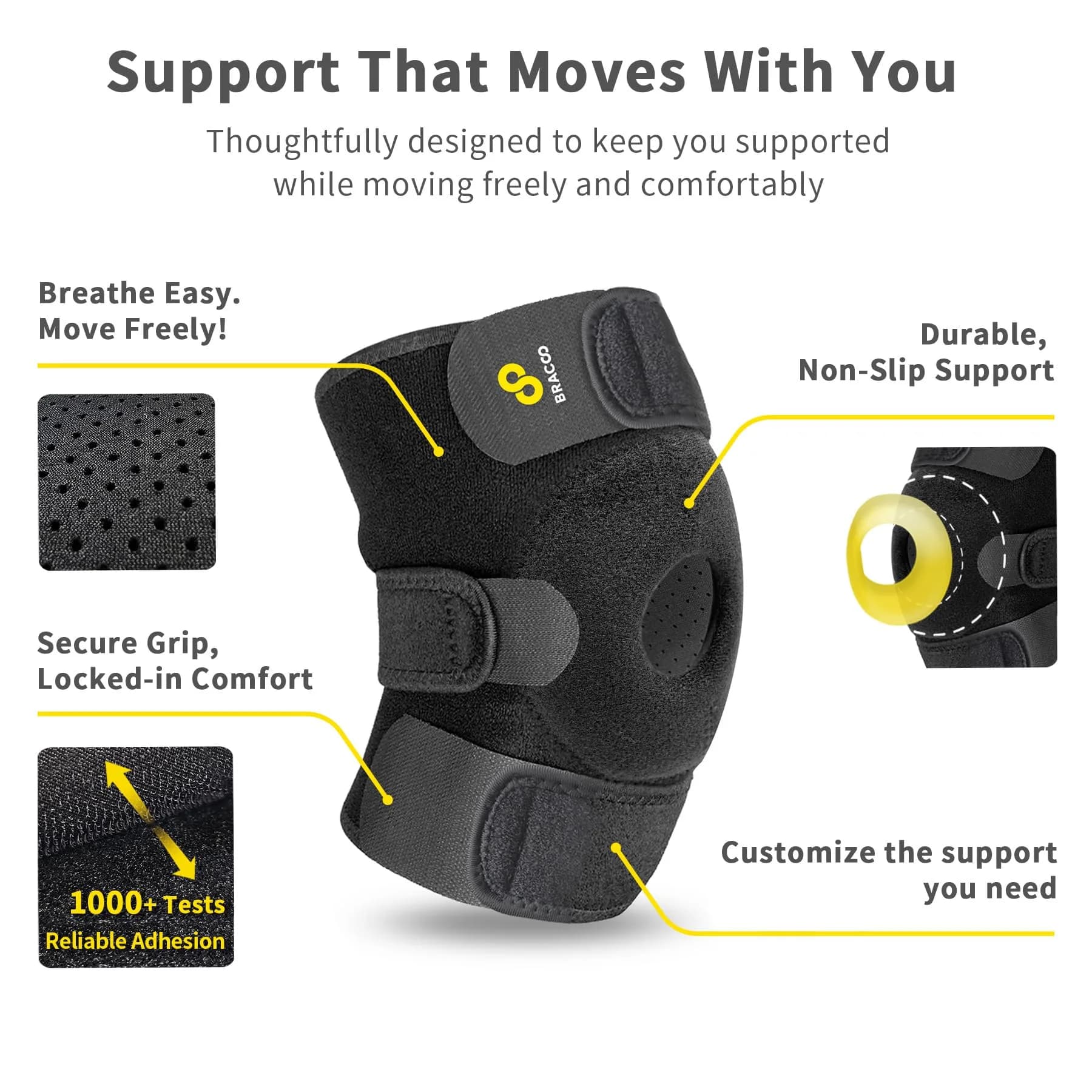Bracoo Adjustable Knee Support Brace with Patellar Pad & Stabilizer Ring | 33-46cm (13-18 inch) - view 7