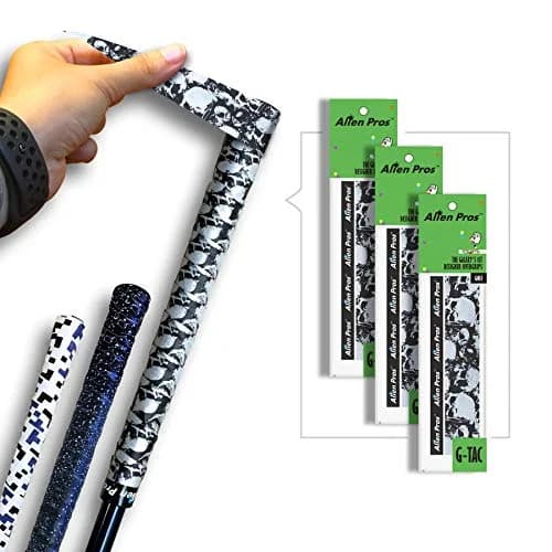 ALIEN PROS Skull Black Golf Grip Wrapping Tapes (3-Pack) 2.54 cm (1 inch) Wide | Re-grip in Under 1 Minute — Skull