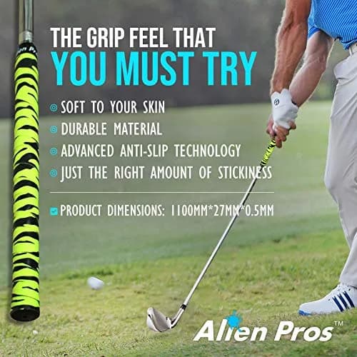 Alien Pros Golf Grip Wrapping Tapes (3-Pack) - Neon Yellow Tiger Pattern | 1 inch (2.54 cm) Wide, 43 inches (109.22 cm) Long thumbnail 4