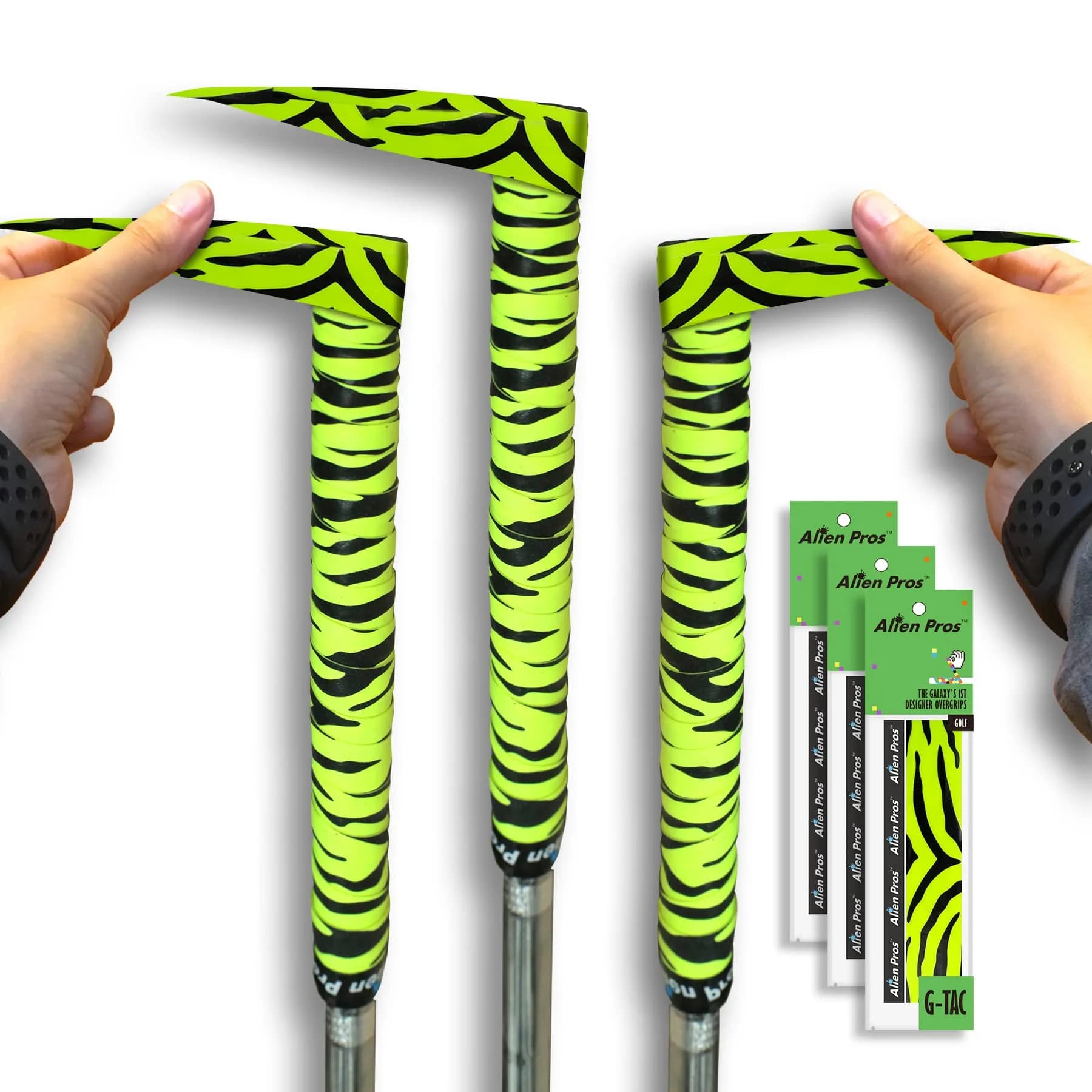 Alien Pros Golf Grip Wrapping Tapes (3-Pack) - Neon Yellow Tiger Pattern | 1 inch (2.54 cm) Wide, 43 inches (109.22 cm) Long - main product image