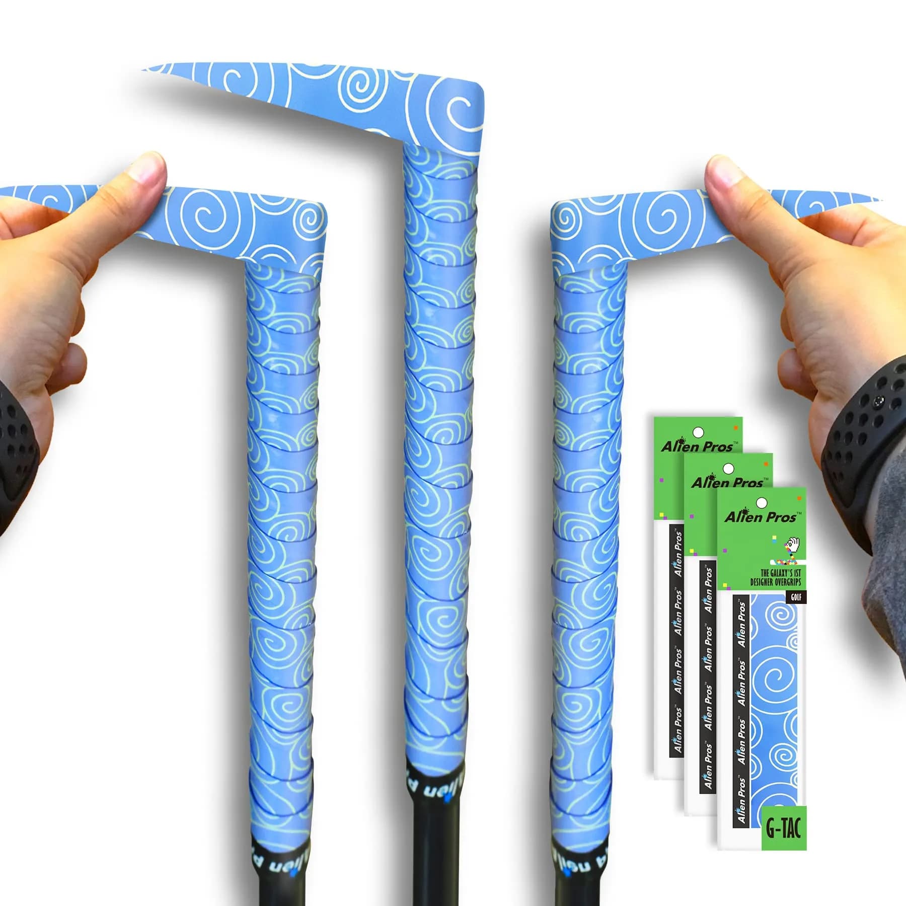 Alien Pros Golf Grip Wrapping Tapes (3-Pack, Blue Clouds) | Peel, Wrap & Seal in Under 1 Minute - main product image