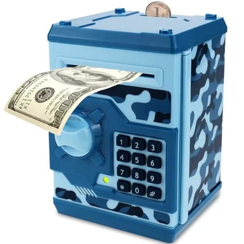Qwifyu Money Bank for Kids 4-10 Years | Electronic Password Safe ATM Toy (Camouflage Blue) thumbnail 1