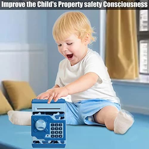 Qwifyu Money Bank for Kids 4-10 Years | Electronic Password Safe ATM Toy (Camouflage Blue) thumbnail 5