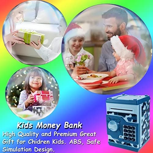 Qwifyu Money Bank for Kids 4-10 Years | Electronic Password Safe ATM Toy (Camouflage Blue) thumbnail 7