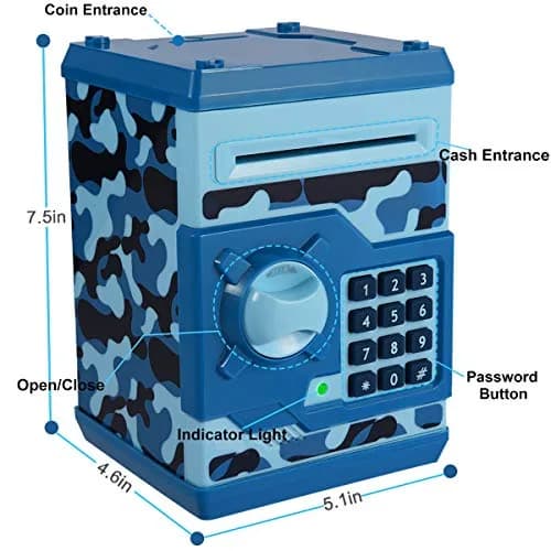 Qwifyu Money Bank for Kids 4-10 Years | Electronic Password Safe ATM Toy (Camouflage Blue) thumbnail 2