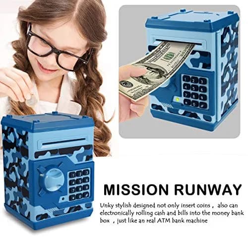 Qwifyu Money Bank for Kids 4-10 Years | Electronic Password Safe ATM Toy (Camouflage Blue) thumbnail 3