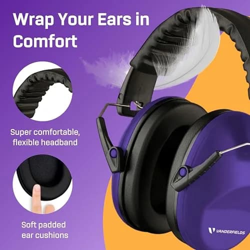 Vanderfields Kids Noise Canceling Headphones - 231g (8.15 oz) - Purple Power | ANSI & CE Certified Noise Reduction Earmuffs thumbnail 4