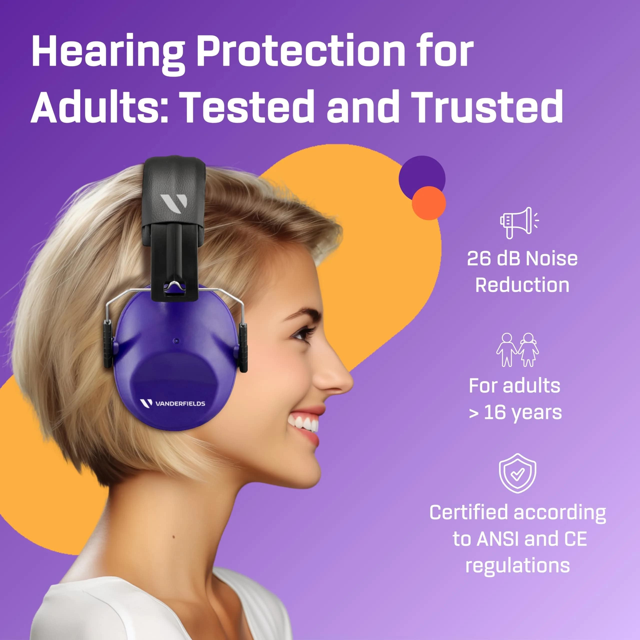 Vanderfields Kids Noise Canceling Headphones - 231g (8.15 oz) - Purple Power | ANSI & CE Certified Noise Reduction Earmuffs - view 2