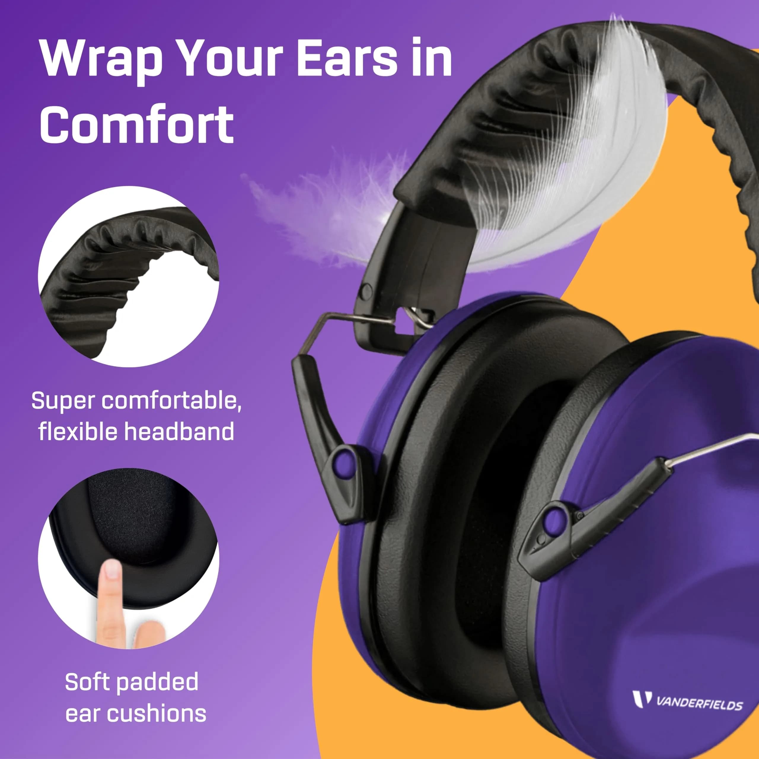 Vanderfields Kids Noise Canceling Headphones - 231g (8.15 oz) - Purple Power | ANSI & CE Certified Noise Reduction Earmuffs - view 4