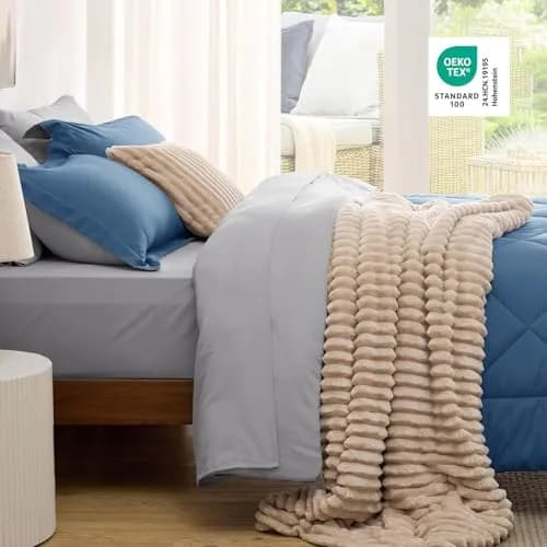 Bedsure Twin Comforter Set Reversible Bed Set 5 Pcs Slate Blue/Light Grey | All-Season Microfiber Bedding thumbnail 4