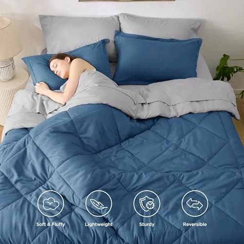 Bedsure Twin Comforter Set Reversible Bed Set 5 Pcs Slate Blue/Light Grey | All-Season Microfiber Bedding thumbnail 3