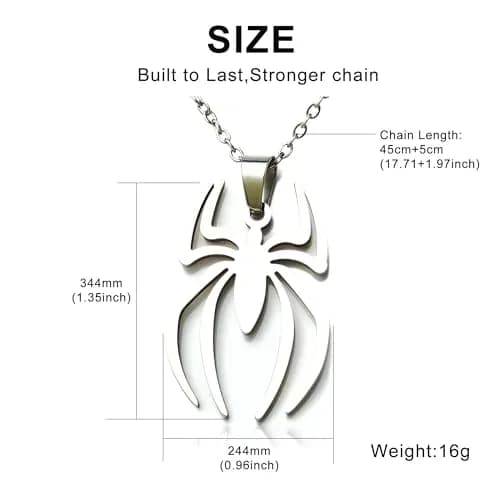 RZCXBS Spider Pendant Necklace for Men and Women Stainless Steel Silver Chain 50cm (19.7in) thumbnail 3