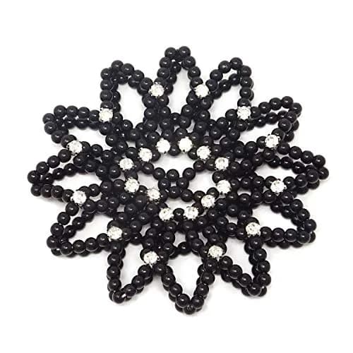 Honbay Hair Bun Cover Elastic Handmade Crochet Hair Net Snood with Pearls and Rhinestones for Ballet, Dance, Skating, etc (Black) | Elegant Hair Bun Accessory thumbnail 3