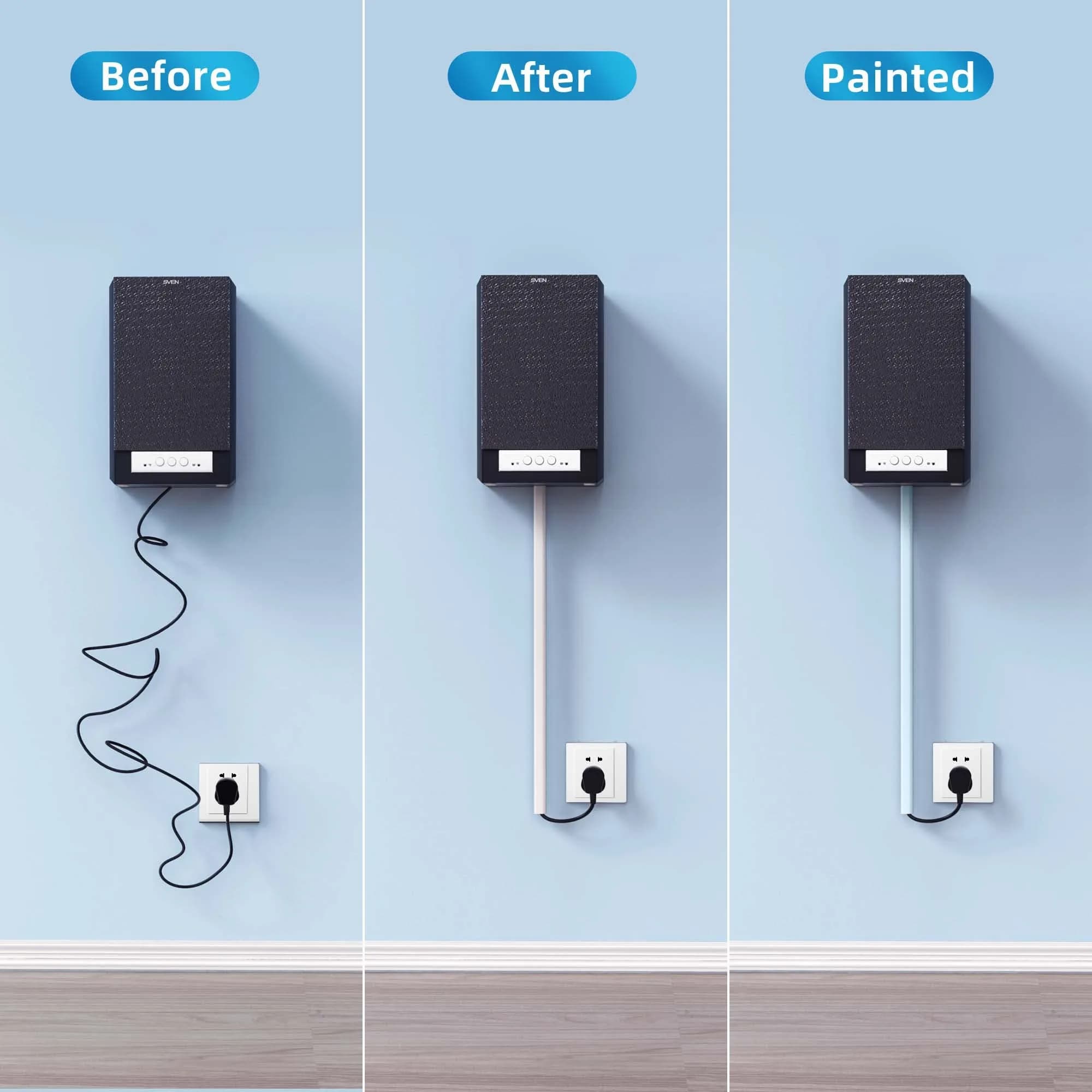 Yecaye Mini Cord Hider for 1 Mini Wire 128in (325cm) | Paintable White Cable Management Channel - view 5