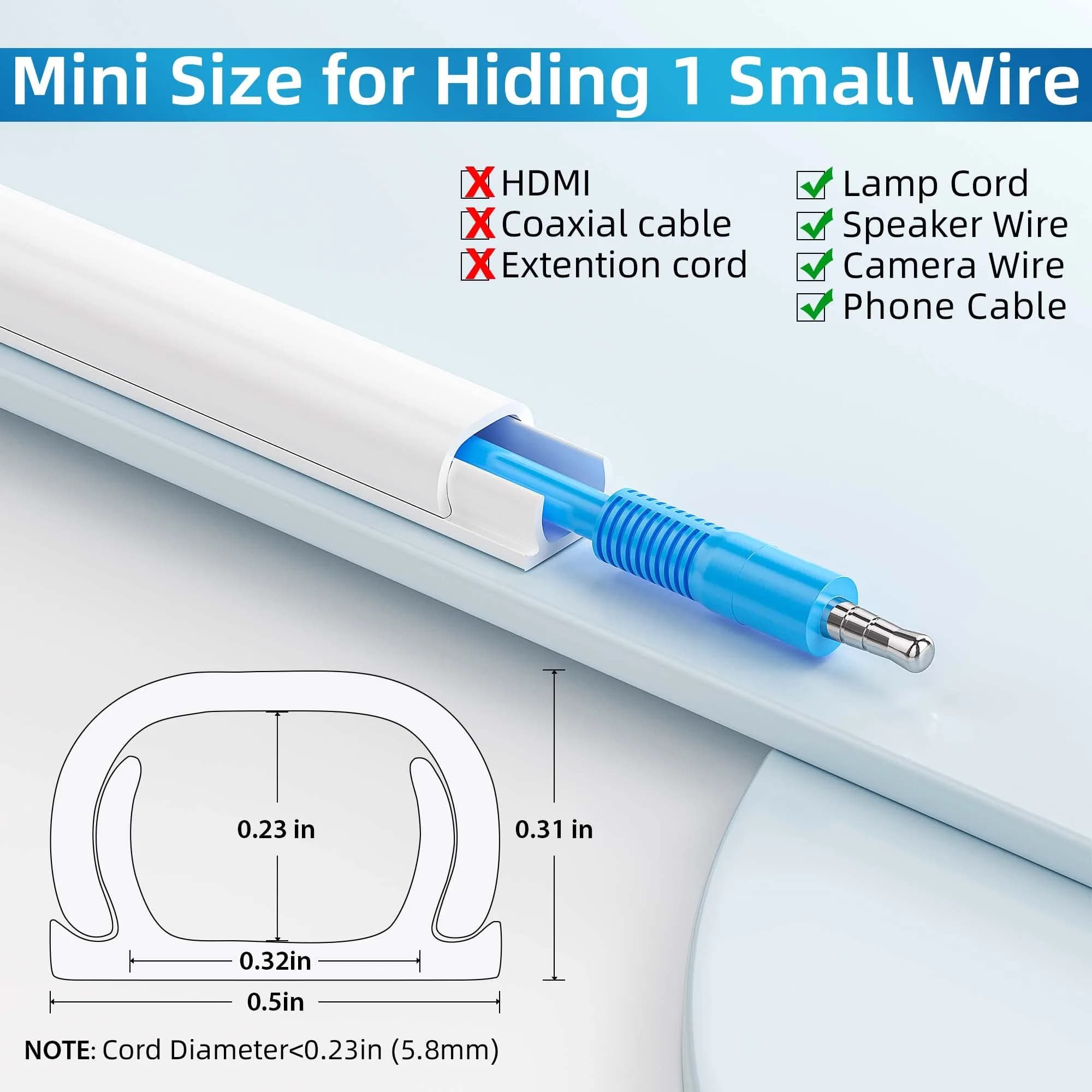 Yecaye Mini Cord Hider for 1 Mini Wire 128in (325cm) | Paintable White Cable Management Channel - view 2