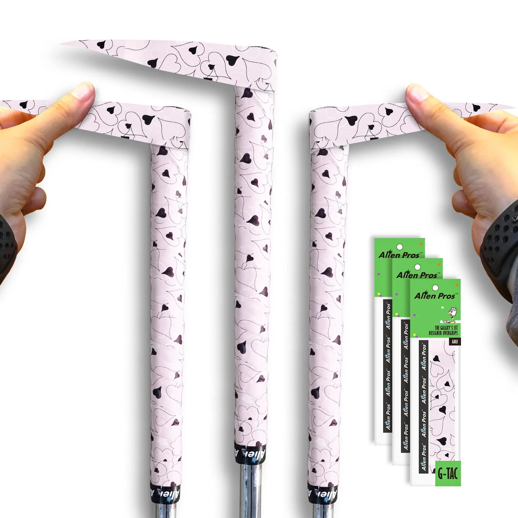 Alien Pros Golf Grip Wrapping Tapes (3-Pack) - Pink Hearts Pattern | 1 inch (2.54 cm) Wide, 43 inches (109.22 cm) Long