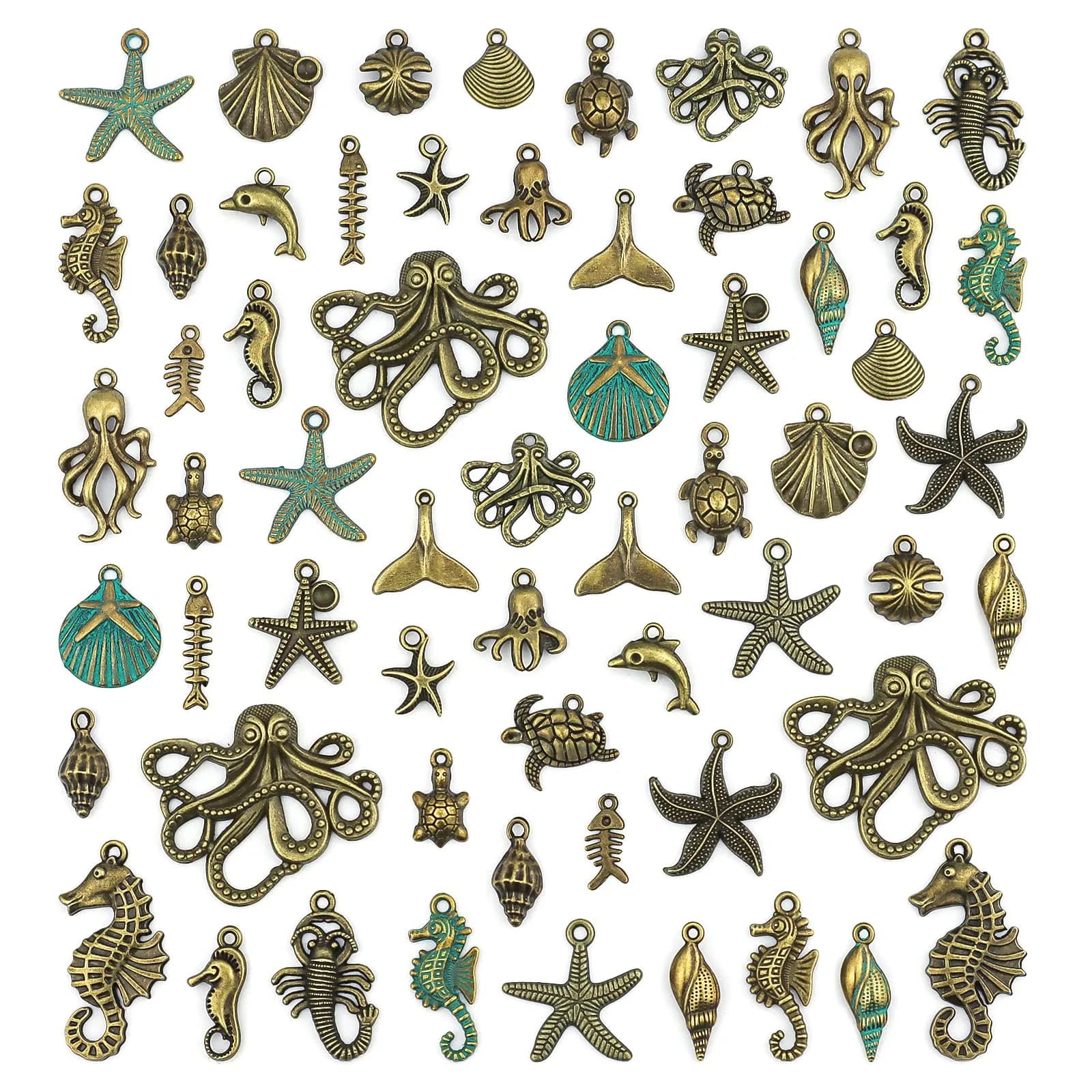 JIALEEY Assorted Ocean Themed Charms 100g | Antique Bronze Sea Creatures Jewelry Beads — Bronze