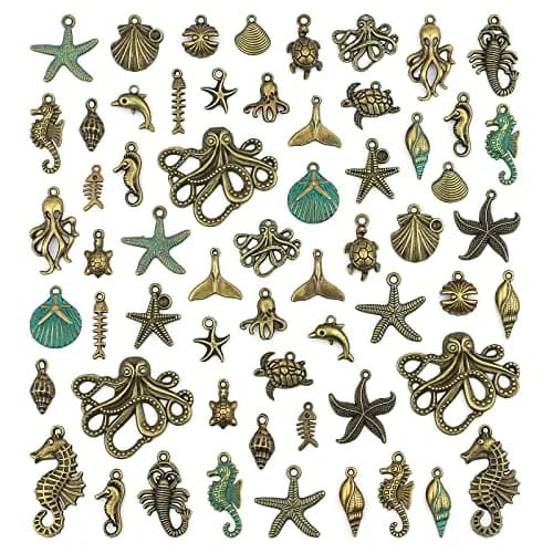 JIALEEY Assorted Ocean Themed Charms 100g | Antique Bronze Sea Creatures Jewelry Beads thumbnail 1